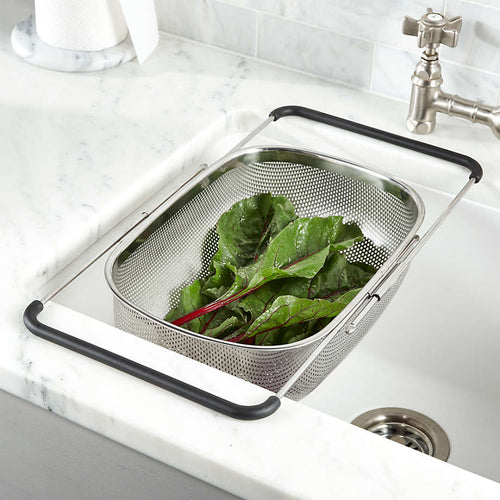 Kitchen 6-Quart  Stainless Steel Strainer Collapsible Colander with Expandable Rubber Handles