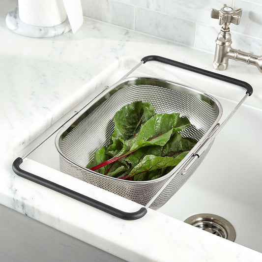 Kitchen 6-Quart  Stainless Steel Strainer Collapsible Colander with Expandable Rubber Handles
