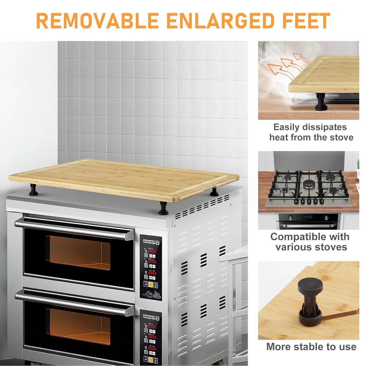 30"x20"  Bamboo Cutting Board Stovetop Cover with 4 Removable Feet