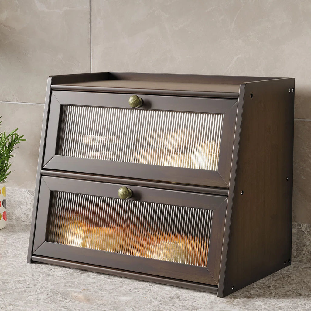 Kitchen Counter Top Double Layer Bread Box Storage Bin Breadbox Organizer