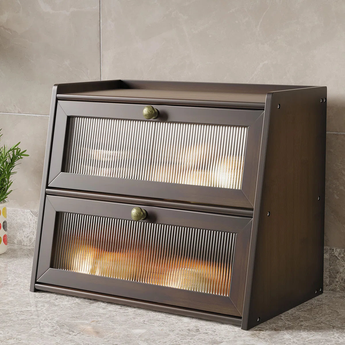 Kitchen Counter Top Double Layer Bread Box Storage Bin Breadbox Organizer