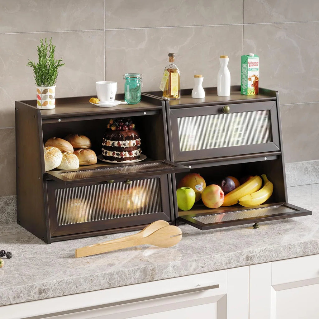 Kitchen Counter Top Double Layer Bread Box Storage Bin Breadbox Organizer