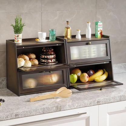 Kitchen Counter Top Double Layer Bread Box Storage Bin Breadbox Organizer