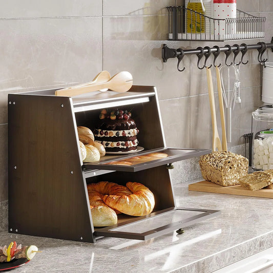 Kitchen Counter Top Double Layer Bread Box Storage Bin Breadbox Organizer