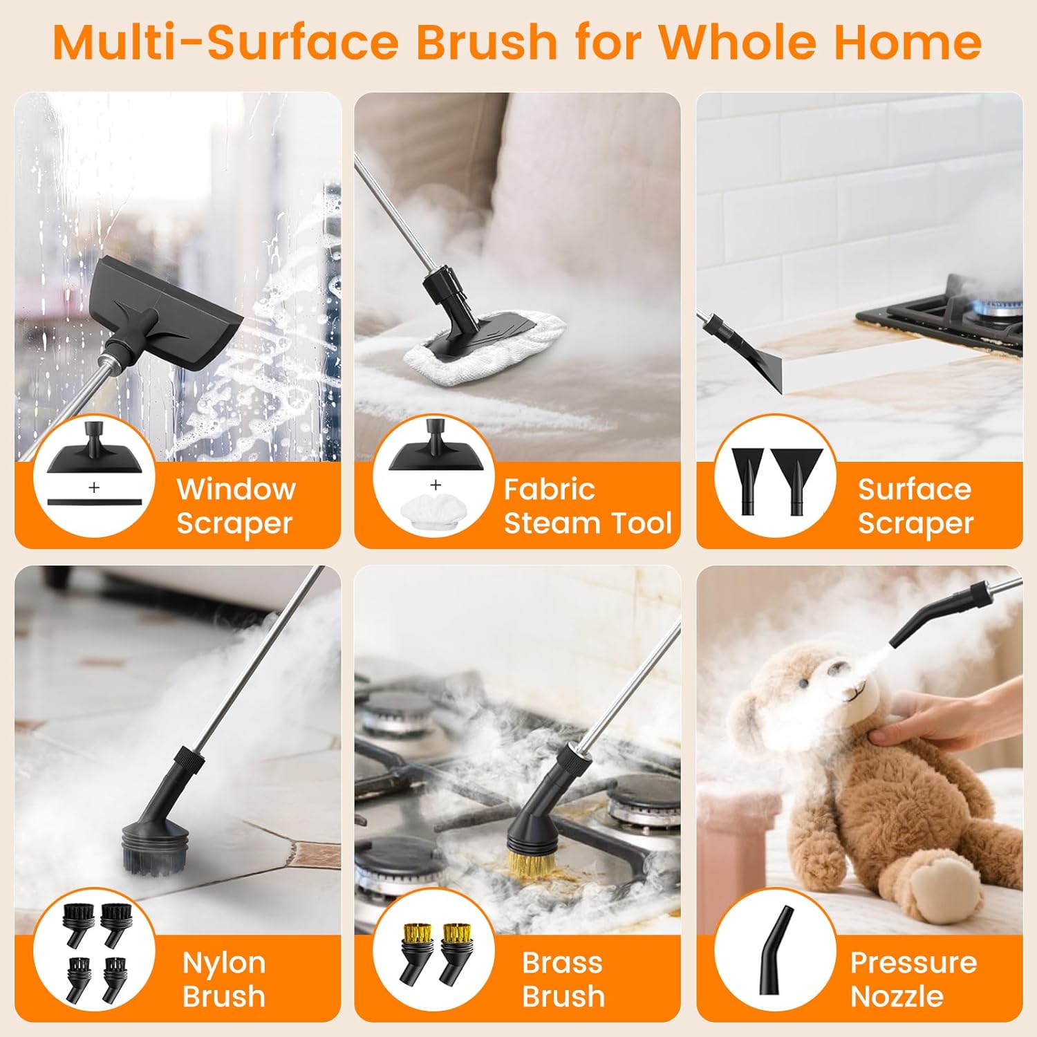 Pressurized Steam Cleaner, 3-Level Adjustable Handheld Steamer Cleaning for Home & Kitchen & Bathroom