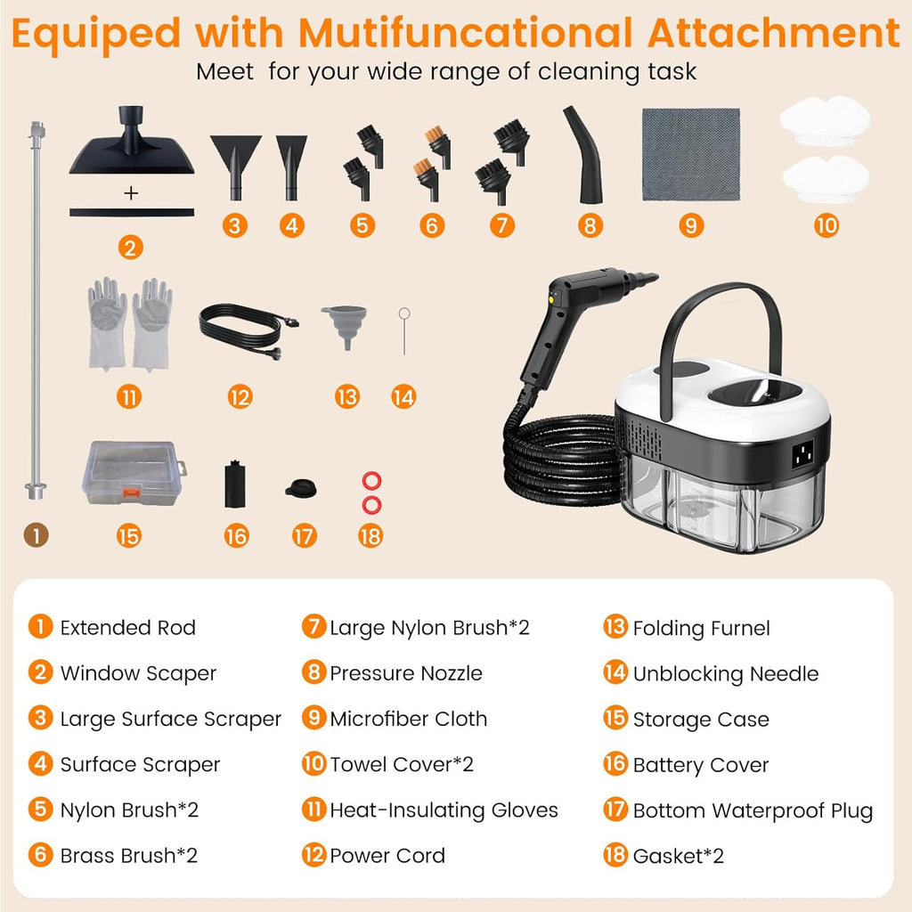 Pressurized Steam Cleaner, 3-Level Adjustable Handheld Steamer Cleaning for Home & Kitchen & Bathroom