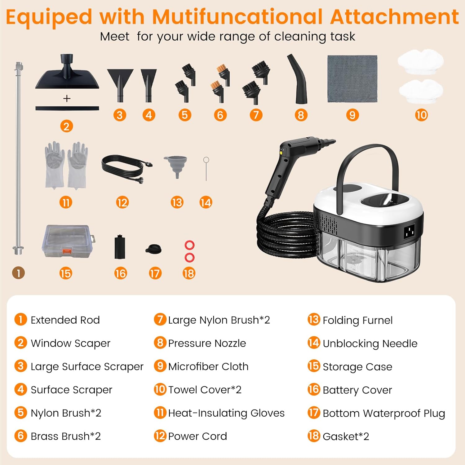 Pressurized Steam Cleaner, 3-Level Adjustable Handheld Steamer Cleaning for Home & Kitchen & Bathroom