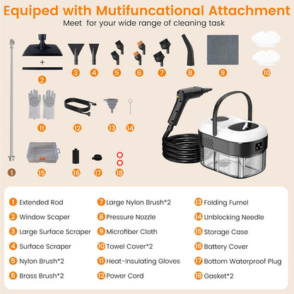 Pressurized Steam Cleaner, 3-Level Adjustable Handheld Steamer Cleaning for Home & Kitchen & Bathroom