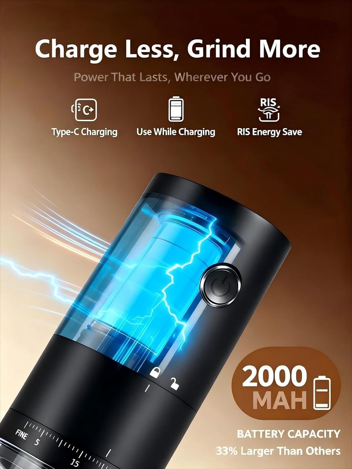 Portable Electric Burr Coffee Grinder - 38 External Grind Settings