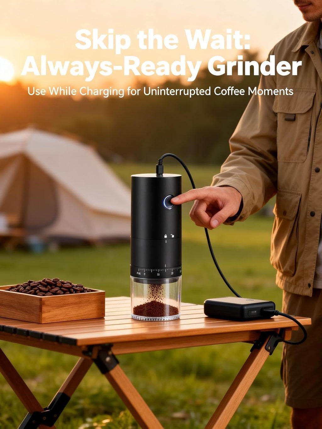 Portable Electric Burr Coffee Grinder - 38 External Grind Settings