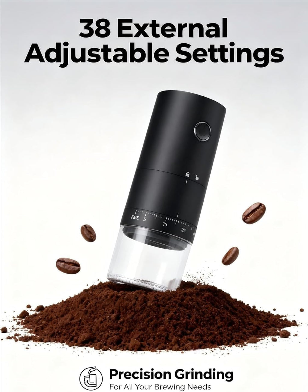 Portable Electric Burr Coffee Grinder - 38 External Grind Settings