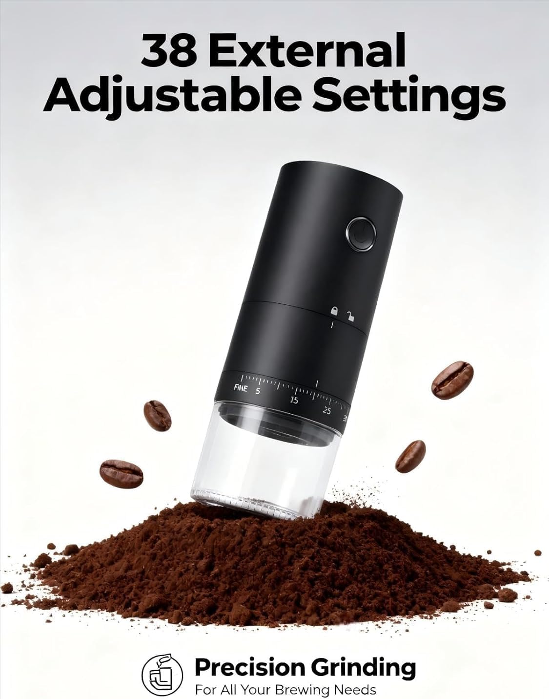 Portable Electric Burr Coffee Grinder - 38 External Grind Settings