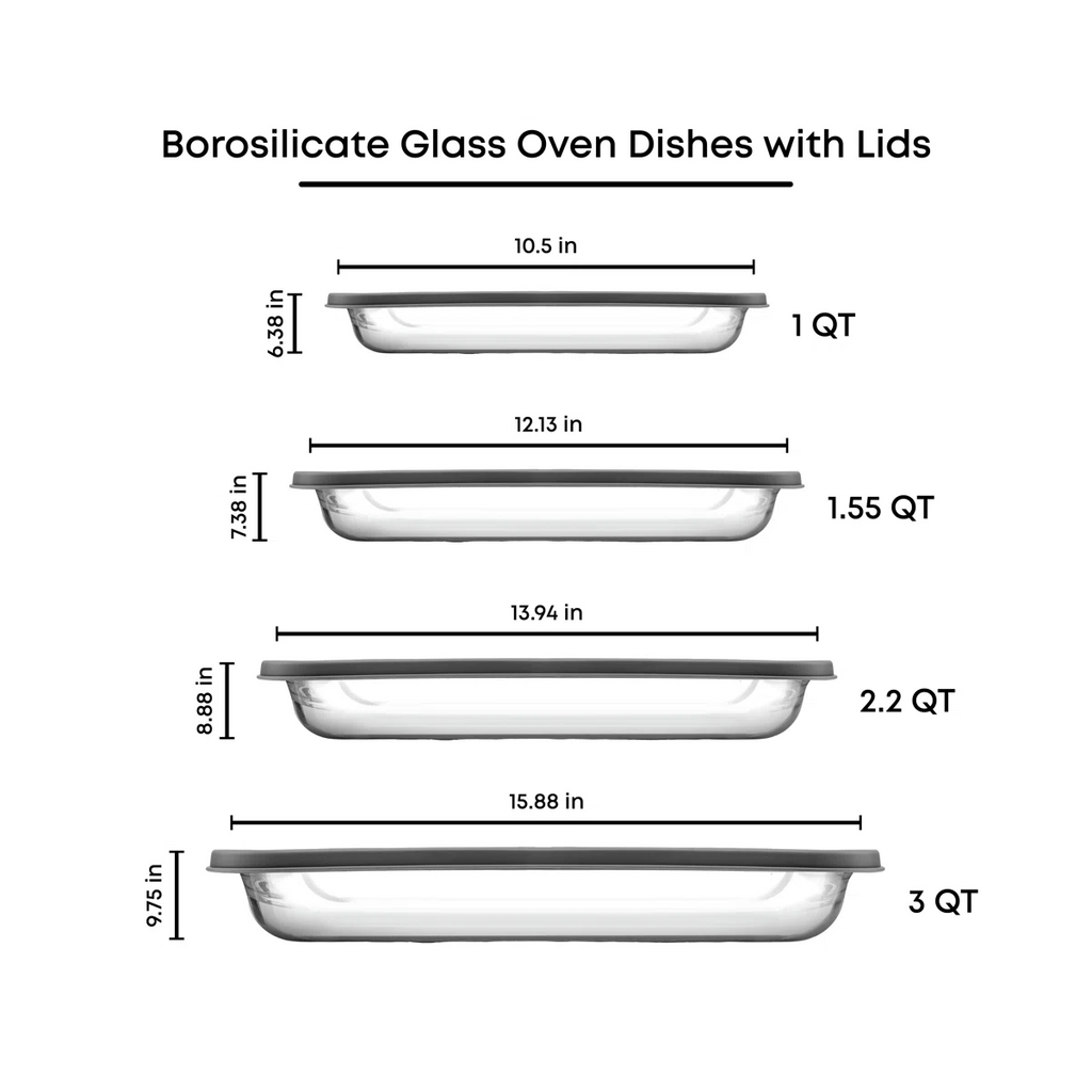 8-Piece Rectangular Glass Bakeware Set with Lids