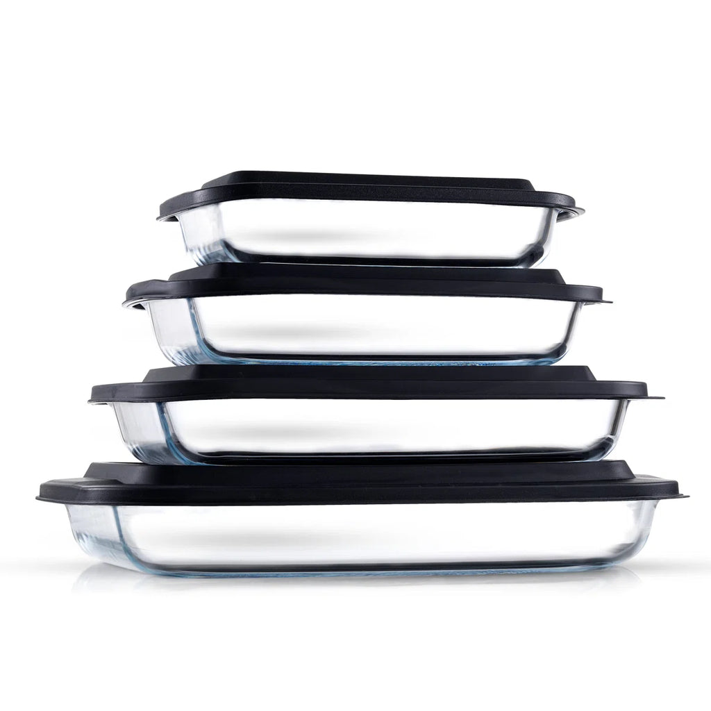 8-Piece Rectangular Glass Bakeware Set with Lids