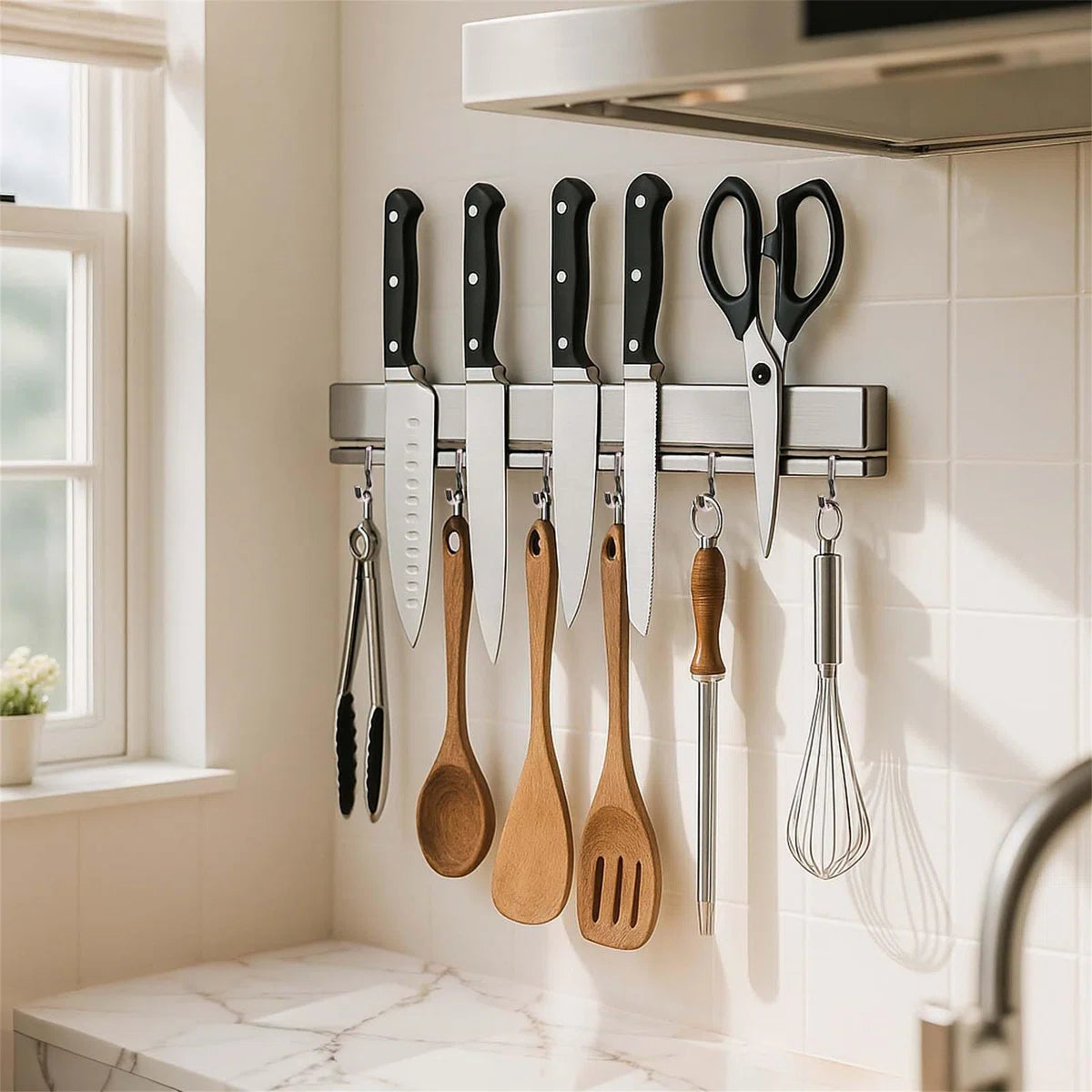 Magnetic Knife Holder For Wall With 12 Hooks