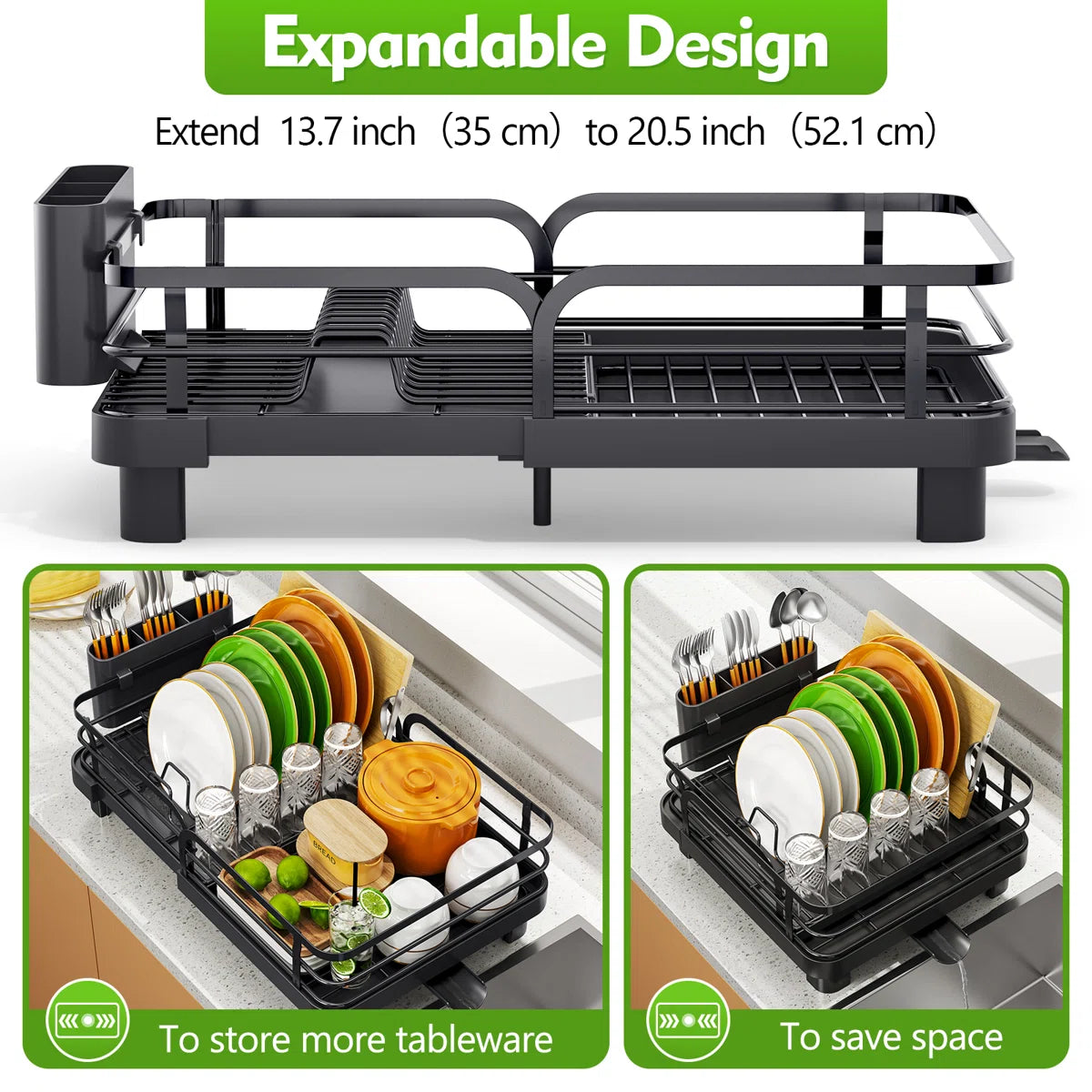 Stainless Steel Expandable Kitchen Dish Drying Rack Drainer