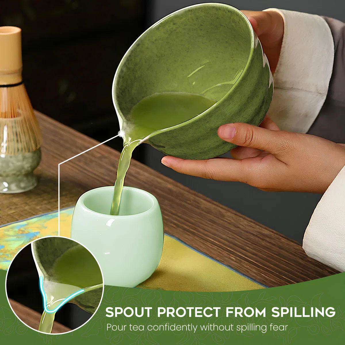 7-Piece Matcha Tea Set – Bamboo Whisk, Ceramic Bowl, Ceramic Stand, Sifter, Scoop and Tea Towel