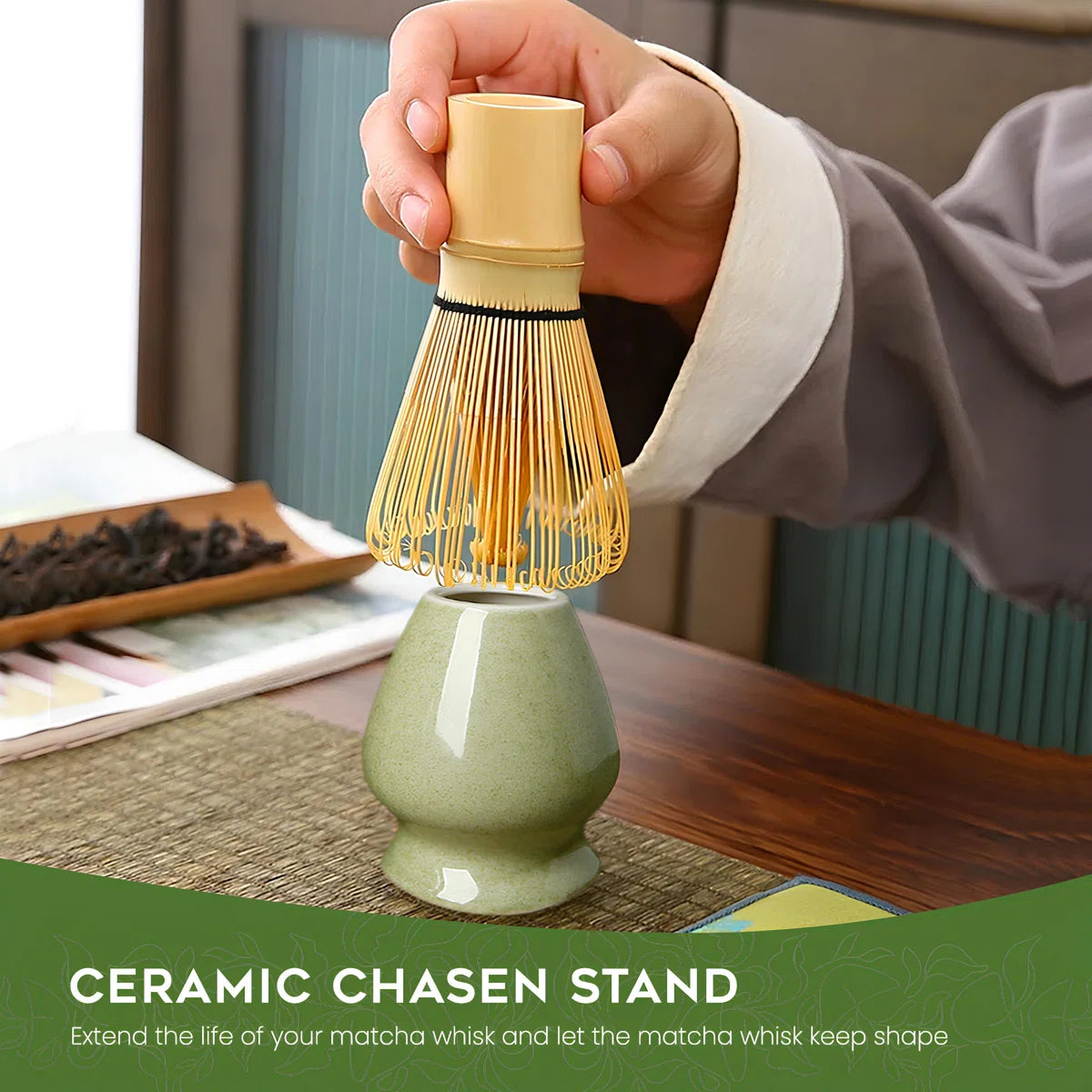 7-Piece Matcha Tea Set – Bamboo Whisk, Ceramic Bowl, Ceramic Stand, Sifter, Scoop and Tea Towel
